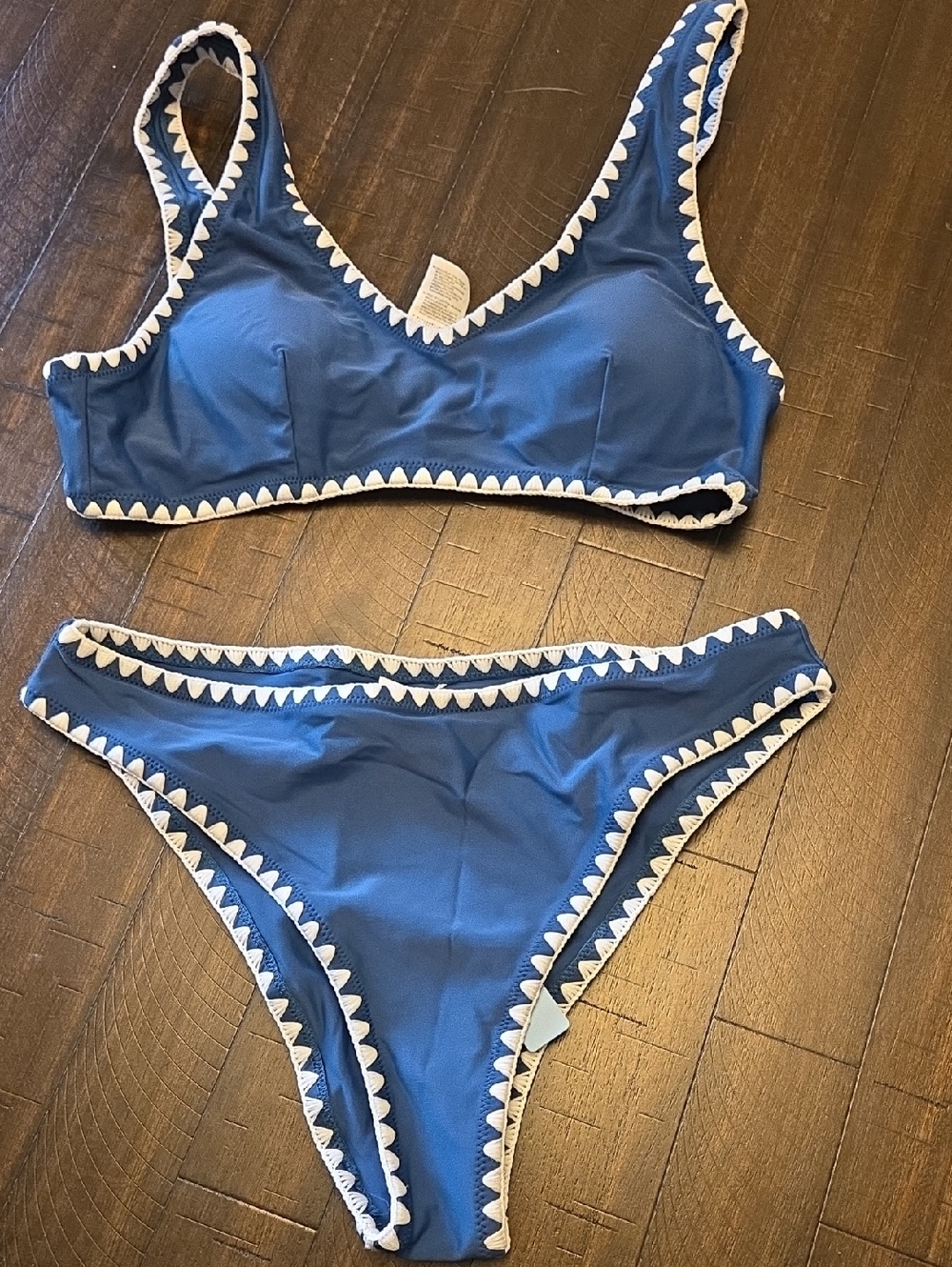 Cupshe Blue Bikini Set with White Trim